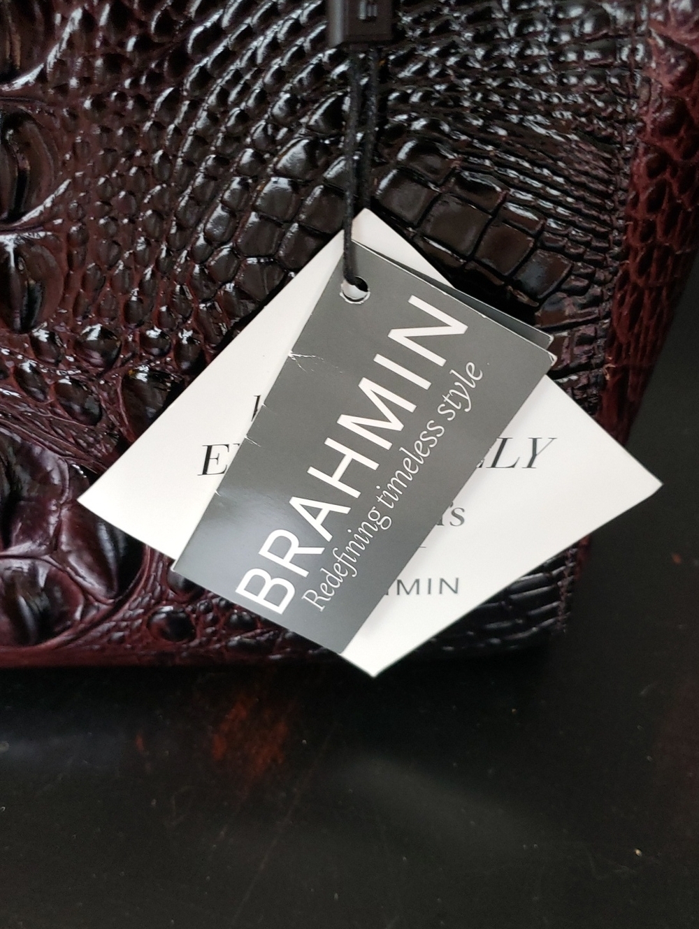 Brahmin MALIA Croc-Embossed Satchel with Gold Hardware in Rich Cocoa - Picture 4 of 9